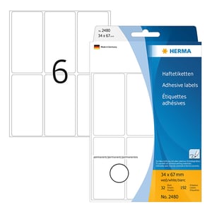 Herma 2480 multifunctionele etiketten / 34 x 67 mm / wit / 192 etiketten