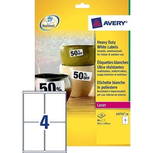 Avery Zweckform L4774-20 weerbestendige etiketten / 99,1 mm x 139 mm / 80 etiketten