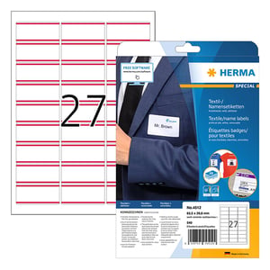 Herma 4512 naambadge/textiel etiketten / A4 / 63,5 x 29,6 / wit/rood / 540 etiketten