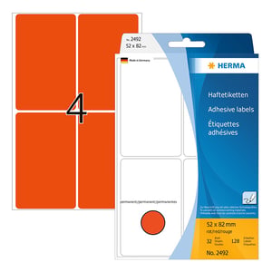 Herma 2492 multifunctionele etiketten / 52 x 82 mm / rood / 128 etiketten