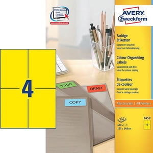 Avery Zweckform 3459 universele etiketten / geel / 105 mm x 148 mm / 400 etiketten