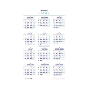 Brepols jaarkalender op posterformaat / 40 x 60,5 cm / 4-talig / 2027
