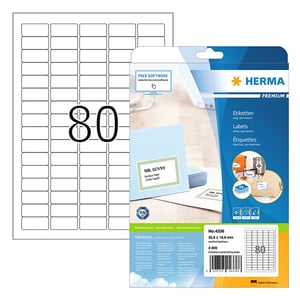 Herma Premium 4336 permanent hechtende etiketten / A4 / 35,6 x 16,9 mm / wit / 2.000 etiketten