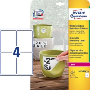 Avery Zweckform L4774REV-20 weerbestendige etiketten / afneembaar / 99,1 mm x 139 mm / 80 etiketten