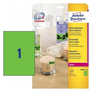 Avery Zweckform L6007-20 etiketten / neon groen / 210 mm x 297 mm / 25 etiketten