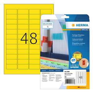 Herma 4366 etiketten / verwijderbaar / A4 / 45,7 x 21,2 mm / geel / 960 etiketten