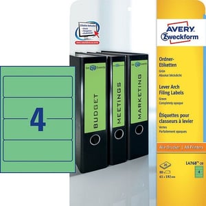 Avery Zweckform L4768-20 printbare rugetiketten / groen / zelfklevend / breed / 61 mm x 192 mm / 80 etiketten