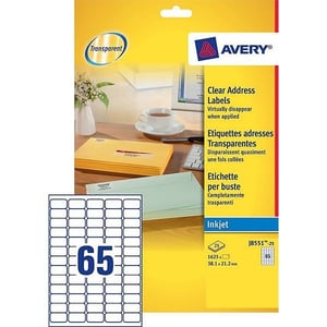 Avery Zweckform J8551-25 transparante etiketten / 38,1 mm x 21,2 mm / 1625 etiketten