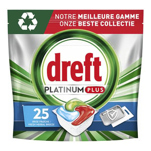 Dreft Platinum Plus All-in-One Vaatwastabletten / Deep Clean Fresh / Herbal Breeze / 25 tabs
