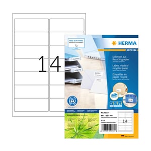 Herma 10731 gerecyclede universele etiketten / A4 / 99,1 x 38,1 mm / wit / 1120 etiketten