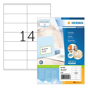 Herma Premium 4452 permanent hechtende etiketten / A4 / 105 x 42 mm / wit / 1.400 etiketten