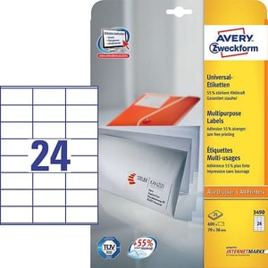 Avery Zweckform 3490 universele etiketten / wit / zelfklevend / 70 mm x 36 mm / 600 etiketten