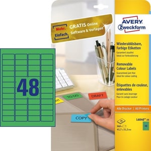Avery Zweckform L6040-20 etiketten / groen / 45,7 mm x 21,2 mm / 960 etiketten