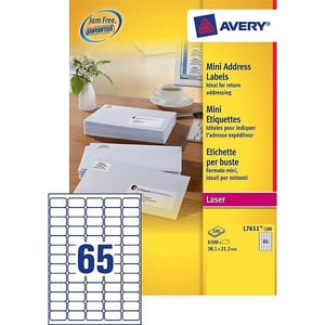 Avery Zweckform L7651-100 adresetiketten / quickpeel / 38,1 mm x 21,2 mm / 6500 etiketten