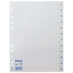 Esselte 100153 A4 tabbladen / plastic / 1-12 / 11-gaats