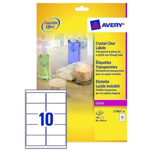 Avery Zweckform L7783-25 crystal clear etiketten / 96 mm x 50,8 mm / 250 etiketten