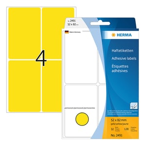 Herma 2491 multifunctionele etiketten / 52 x 82 mm / geel / 128 etiketten
