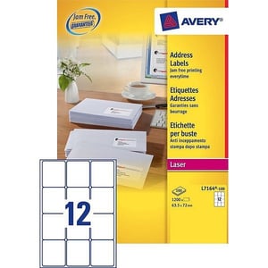 Avery Zweckform L7164-100 adresetiketten / quickpeel / 63,5 mm x 72 mm / 1200 etiketten