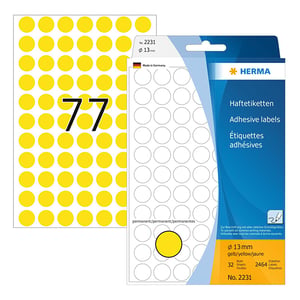 Herma 2231 multifunctionele etiketten / 13 mm / geel / 2464 etiketten