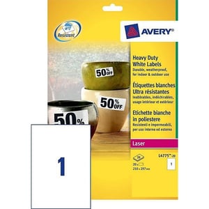 Avery Zweckform L4775-20 weerbestendige etiketten / 210 mm x 297 mm / 20 etiketten