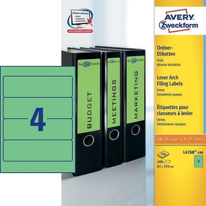 Avery Zweckform L4768-100 printbare rugetiketten / groen / zelfklevend / breed / 61 mm x 192 mm / 400 etiketten
