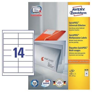 Avery Zweckform 3678 universele etiketten / wit / zelfklevend / 97 mm x 37 mm / 1400 etiketten