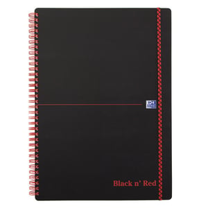Oxford Black ’n Red spiraalblok met elastiek / A4 / kunststof / geruit / 90 grams / 70 vel