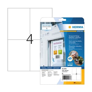 Herma 4576 verwijderbare folie etiketten / weerbestendig / A4 | 105 x 148 mm / wit / 80 etiketten