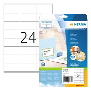 Herma Premium 8638 permanent hechtende etiketten / A4 / 70 x 36 mm / wit / 240 etiketten