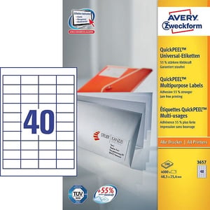 Avery Zweckform 3657 universele etiketten / wit / zelfklevend / 48,5 mm x 25,4 mm / 4000 etiketten