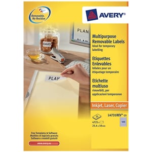 Avery Zweckform L4731-25 universele etiketten / wit / zelfklevend / 25,4 mm x 10 mm / 4725 etiketten
