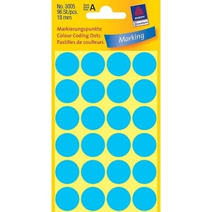 Avery zweckform 3005 markeringspunten / 18 mm / blauw / 96 etiketten