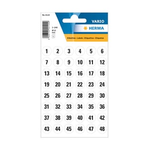 Herma 4124 1 t/m 240 etiketten / 12 mm / wit/zwart / 240 etiketten