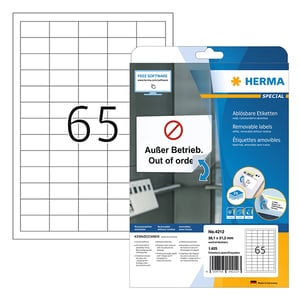 Herma 4212 verwijderbare etiketten / A4 / 38,1 x 21,2 mm / wit / 1625 etiketten