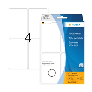 Herma 10618 multifunctionele etiketten / verwijderbaar / 52 x 82 mm / wit / 96 etiketten