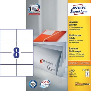 Avery Zweckform 3427-200 universele etiketten / wit / zelfklevend / 105 mm x 74 mm / 1600 etiketten