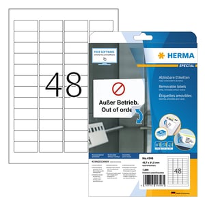 Herma 4346 verwijderbare etiketten / A4 / 45,7 x 21,2 mm / wit / 1200 etiketten