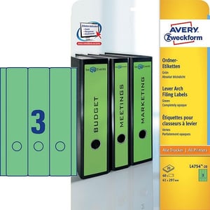 Avery Zweckform L4754-20 printbare rugetiketten / groen / zelfklevend / breed / 61 mm x 297 mm / 60 etiketten