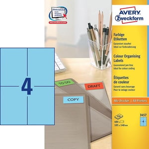 Avery Zweckform 3457 universele etiketten / blauw / 105 mm x 148 mm / 400 etiketten