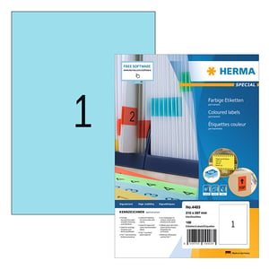 Herma 4403 permanent hechtende etiketten / A4 / 210 x 297 mm / blauw / 100 etiketten