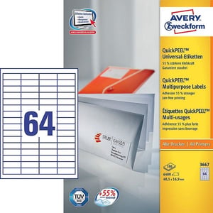 Avery Zweckform 3667 universele etiketten / wit / zelfklevend / 48,5 mm x 16,9 mm / 6400 etiketten