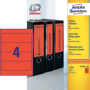 Avery Zweckform L4766-100 printbare rugetiketten / rood / zelfklevend / breed / 61 mm x 192 mm / 400 etiketten