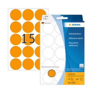 Herma 2274 markeringspunten / 32 mm / fluor-oranje / 360 etiketten