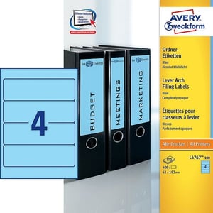 Avery Zweckform L4767-100 printbare rugetiketten / blauw / zelfklevend / breed / 61 mm x 192 mm / 400 etiketten
