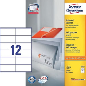 Avery Zweckform 3424 universele etiketten / wit / zelfklevend / 105 mm x 48 mm / 1200 etiketten
