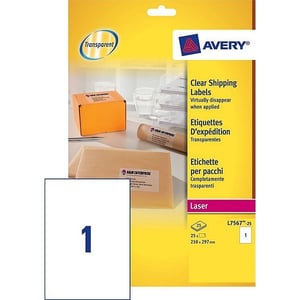 Avery Zweckform L7567-25 transparante etiketten / 210 mm x 297 mm / 25 etiketten
