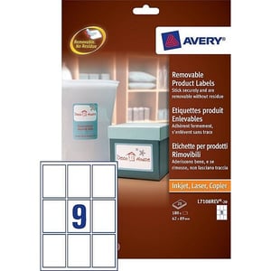 Avery Zweckform L7108REV-20 productetiketten / wit / rechthoekig / 62 mm x 89 mm / 180 etiketten